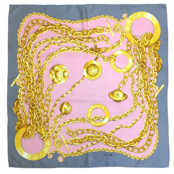 CELINE Chain Pattern Multicolor 100% Silk Scarf - Picture 1 of 8